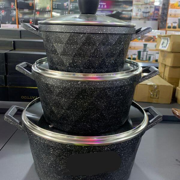 3 Piece Non stick Black Granite Pot Set