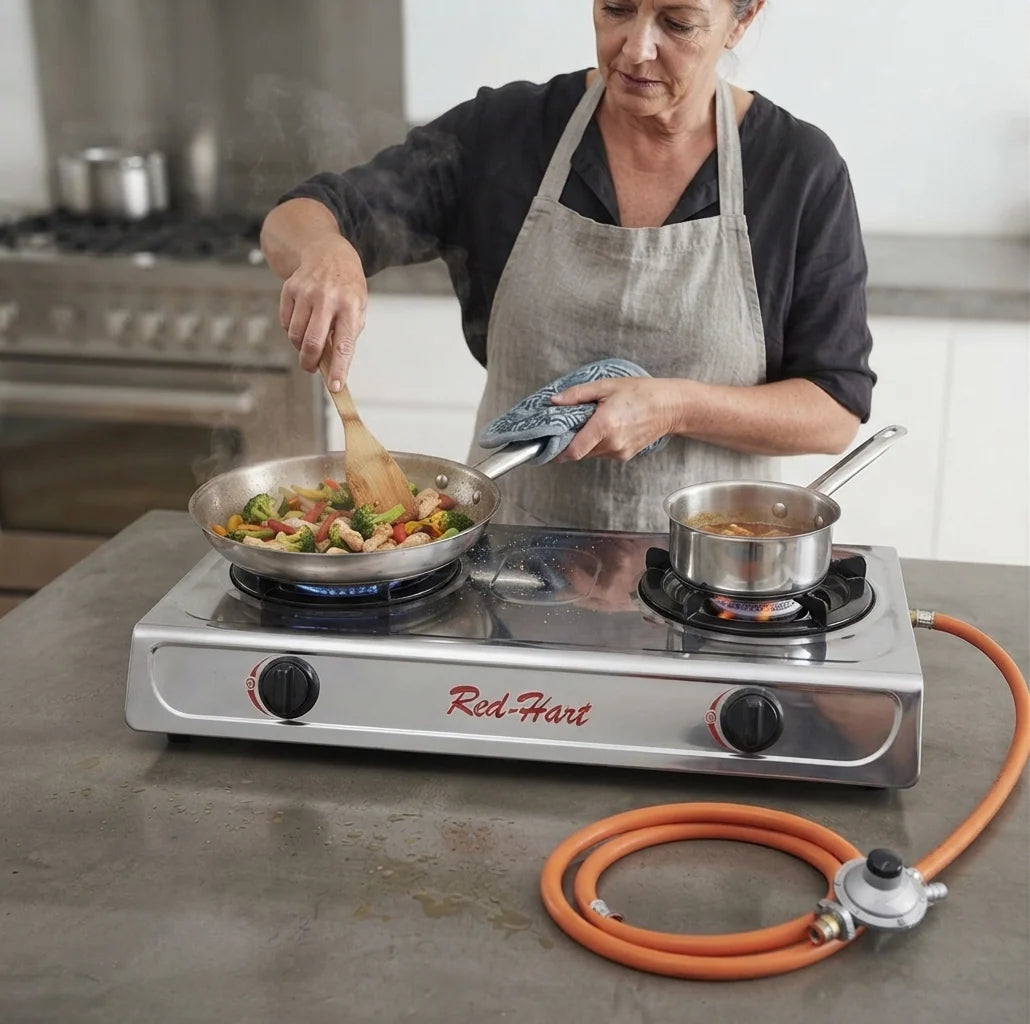 2 Burner Stainless Steel Gas Stove with Hose and Regulator