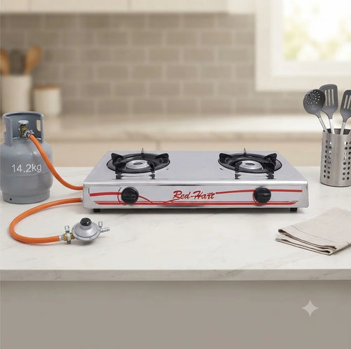 2 Burner Stainless Steel Gas Stove with Hose and Regulator